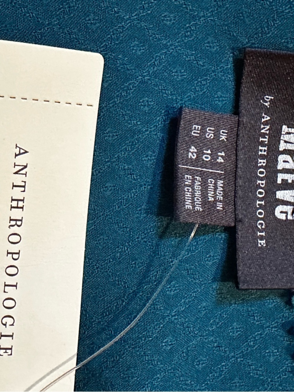 Anthropologie Teal Long-Sleeve Tie-Neck Blouse - Picture 7 of 13
